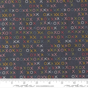 Image of Fieldrush Larkspur Portobello quilting cotton fabric by Basic Grey for Moda Fabrics. Features Xs on a blue background. Cute Little Fabric Shop.