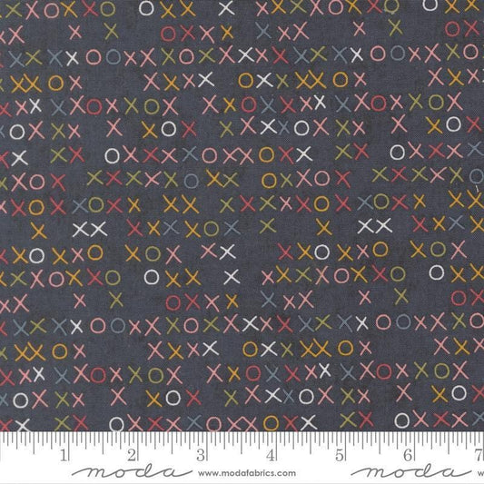 Image of Fieldrush Larkspur Portobello quilting cotton fabric by Basic Grey for Moda Fabrics. Features Xs on a blue background. Cute Little Fabric Shop.