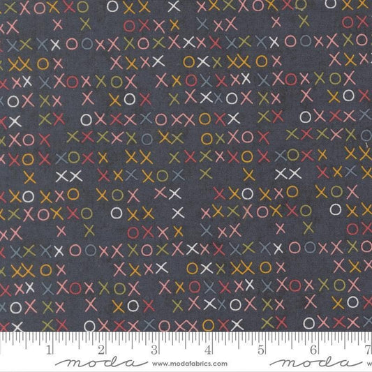 Image of Fieldrush Larkspur Portobello quilting cotton fabric by Basic Grey for Moda Fabrics. Features Xs on a blue background. Cute Little Fabric Shop.
