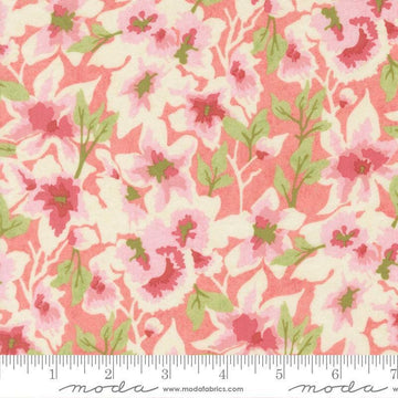 Image of Fieldrush Gossamer Peony quilting cotton fabric by Basic Grey for Moda Fabrics. Features flowers on a pink background. Cute Little Fabric Shop.