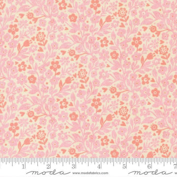 Image of Fieldrush Ivy Peony quilting cotton fabric by Basic Grey for Moda Fabrics. Features flowers on a pink background. Cute Little Fabric Shop.