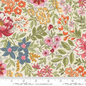Image of Fieldrush Covent Opal quilting cotton fabric by Basic Grey for Moda Fabrics. Features flowers on a cream background. Cute Little Fabric Shop.
