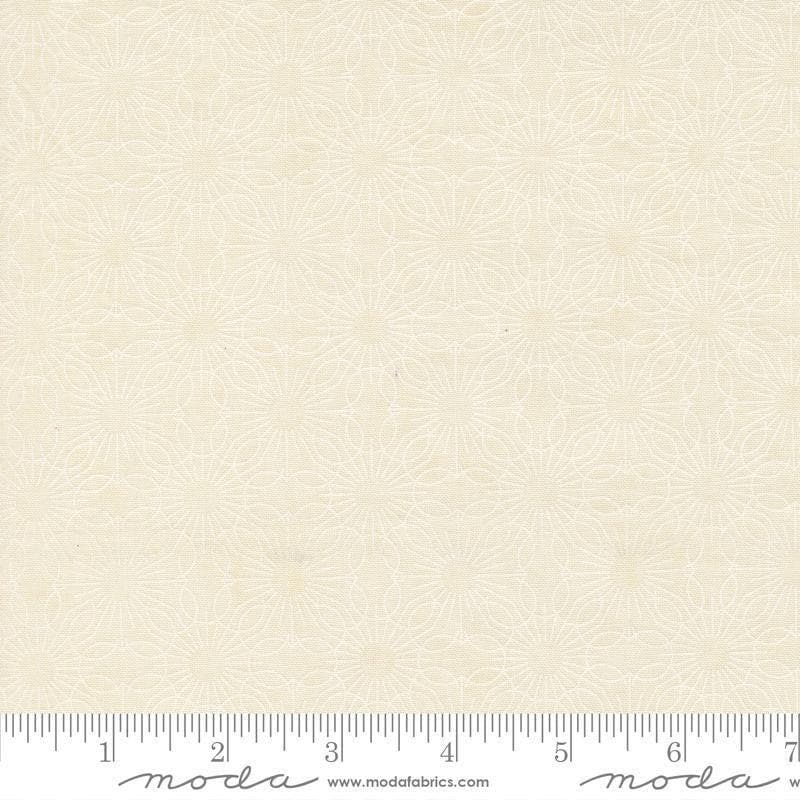 Image of Fieldrush Jasmine Opal quilting cotton fabric by Basic Grey for Moda Fabrics. Features flowers on a cream background. Cute Little Fabric Shop.