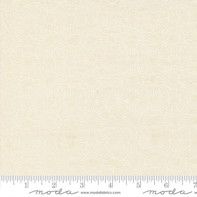 Image of Fieldrush Jasmine Opal quilting cotton fabric by Basic Grey for Moda Fabrics. Features flowers on a cream background. Cute Little Fabric Shop.