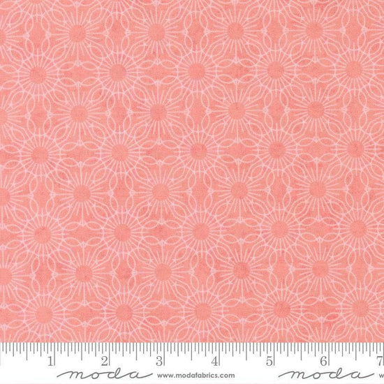 Image of Fieldrush Jasmine Peony quilting cotton fabric by Basic Grey for Moda Fabrics. Features flowers on a pink background. Cute Little Fabric Shop.