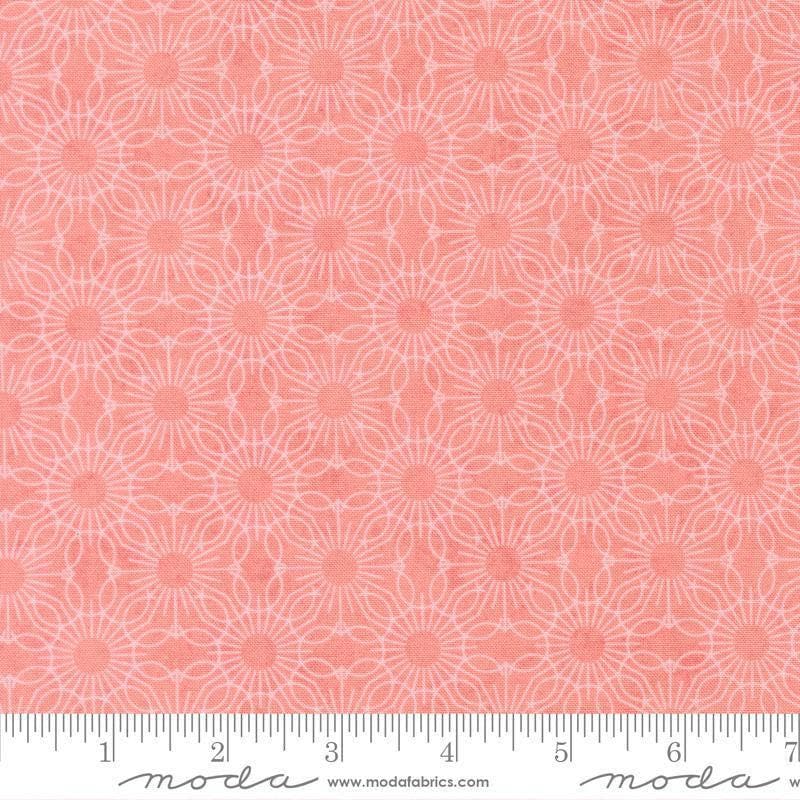 Image of Fieldrush Jasmine Peony quilting cotton fabric by Basic Grey for Moda Fabrics. Features flowers on a pink background. Cute Little Fabric Shop.