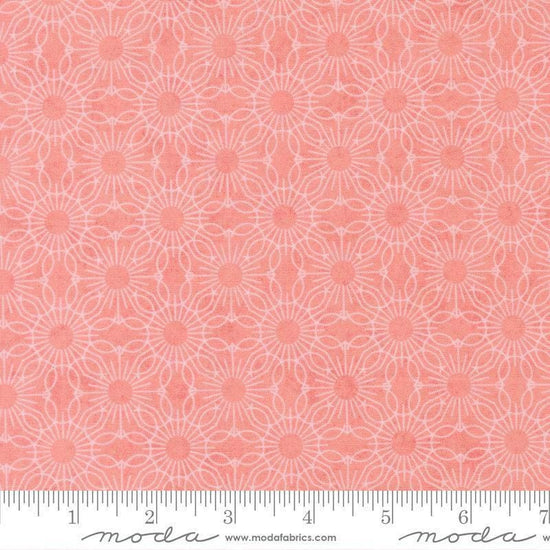 Image of Fieldrush Jasmine Peony quilting cotton fabric by Basic Grey for Moda Fabrics. Features flowers on a pink background. Cute Little Fabric Shop.