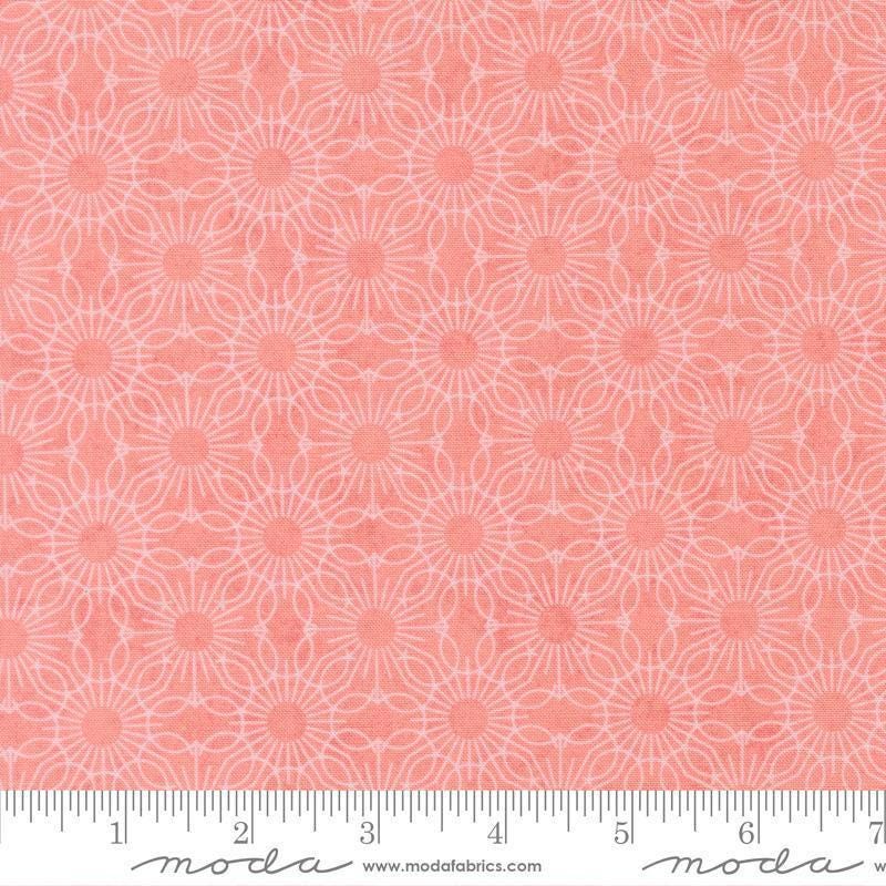 Image of Fieldrush Jasmine Peony quilting cotton fabric by Basic Grey for Moda Fabrics. Features flowers on a pink background. Cute Little Fabric Shop.