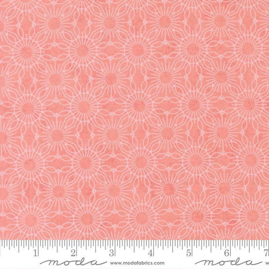 Image of Fieldrush Jasmine Peony quilting cotton fabric by Basic Grey for Moda Fabrics. Features flowers on a pink background. Cute Little Fabric Shop.