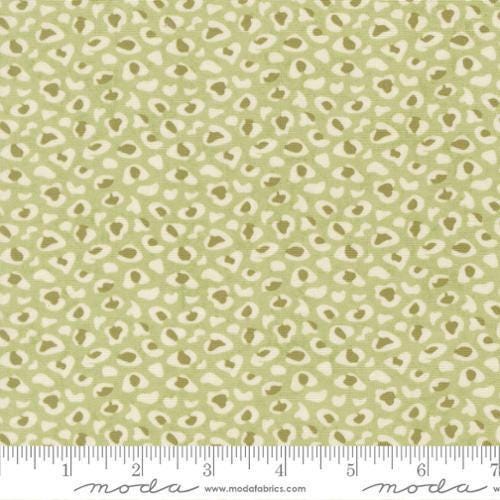 Image of Fieldrush Wild Flower Moss quilting cotton fabric by Basic Grey for Moda Fabrics. Features leopard print on a green background. Cute Little Fabric Shop.