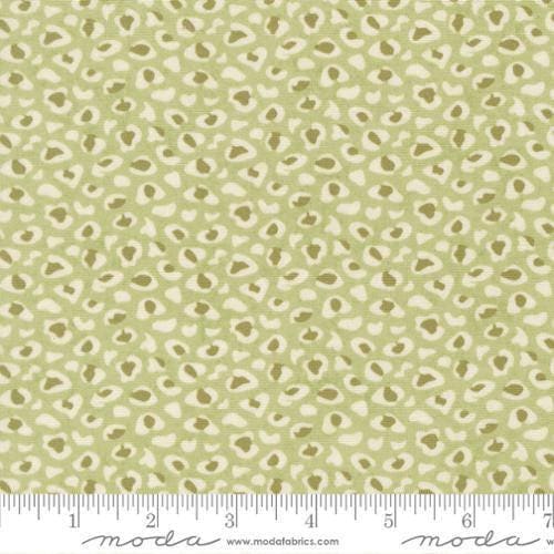Image of Fieldrush Wild Flower Moss quilting cotton fabric by Basic Grey for Moda Fabrics. Features leopard print on a green background. Cute Little Fabric Shop.