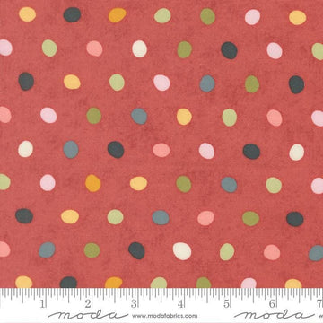 Image of Fieldrush Poppy Azalea quilting cotton fabric by Basic Grey for Moda Fabrics. Features dots on a red background. Cute Little Fabric Shop.