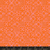 Image of Poolside Too Architectural Goldfish quilting cotton fabric by Ruby Star Society for Moda Fabrics. Features a geometric pattern on an orange background. Cute Little Fabric Shop.