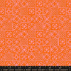 Image of Poolside Too Architectural Goldfish quilting cotton fabric by Ruby Star Society for Moda Fabrics. Features a geometric pattern on an orange background. Cute Little Fabric Shop.