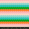 Image of Poolside Too Scallops Verdant quilting cotton fabric by Ruby Star Society for Moda Fabrics. Features stripes on a blue and pink background. Cute Little Fabric Shop.