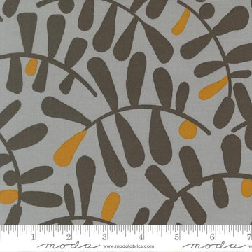 Image of Mira Calm Light Gray quilting cotton fabric by Zen Chic for Moda Fabrics. Features leaves on a gray background. Cute Little Fabric Shop.