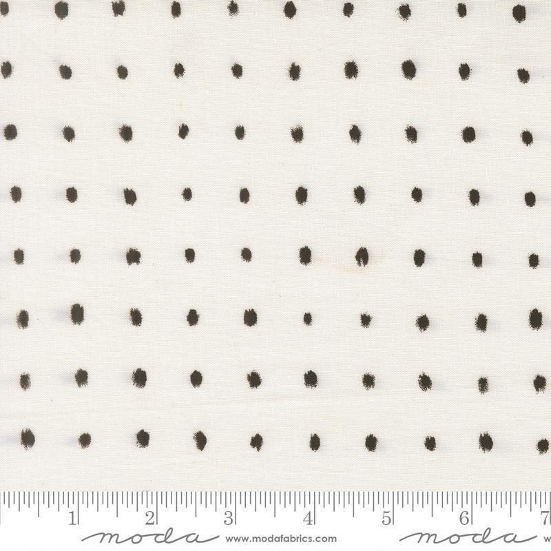 Image of Mira Pure Pearl quilting cotton fabric by Zen Chic for Moda Fabrics. Features polka dots on a white background. Cute Little Fabric Shop.