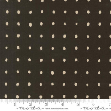 Image of Mira Pure Raven quilting cotton fabric by Zen Chic for Moda Fabrics. Features polka dots on a brown background. Cute Little Fabric Shop.