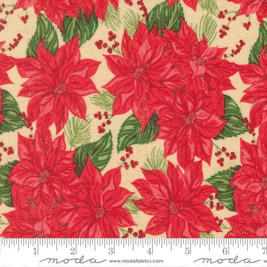 Image of Holiday Cheer Vintage Poinsettia Natural quilting cotton fabric by Stacy Iest Hsu for Moda Fabrics. Features flowers on a cream background. Cute Little Fabric Shop.