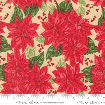 Image of Holiday Cheer Vintage Poinsettia Natural quilting cotton fabric by Stacy Iest Hsu for Moda Fabrics. Features flowers on a cream background. Cute Little Fabric Shop.