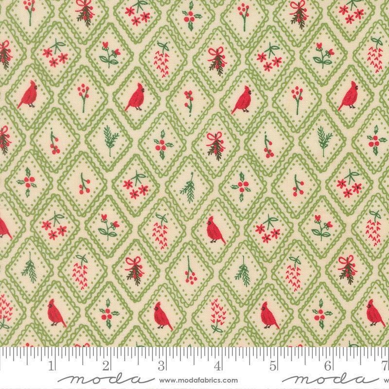Image of Holiday Cheer Charm Mistletoe quilting cotton fabric by Stacy Iest Hsu for Moda Fabrics. Features flowers on a green and cream background. Cute Little Fabric Shop.
