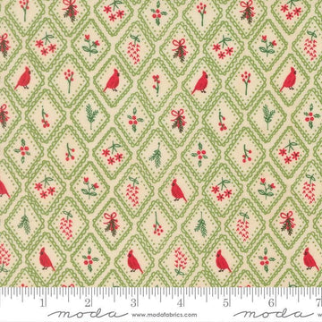 Image of Holiday Cheer Charm Mistletoe quilting cotton fabric by Stacy Iest Hsu for Moda Fabrics. Features flowers on a green and cream background. Cute Little Fabric Shop.