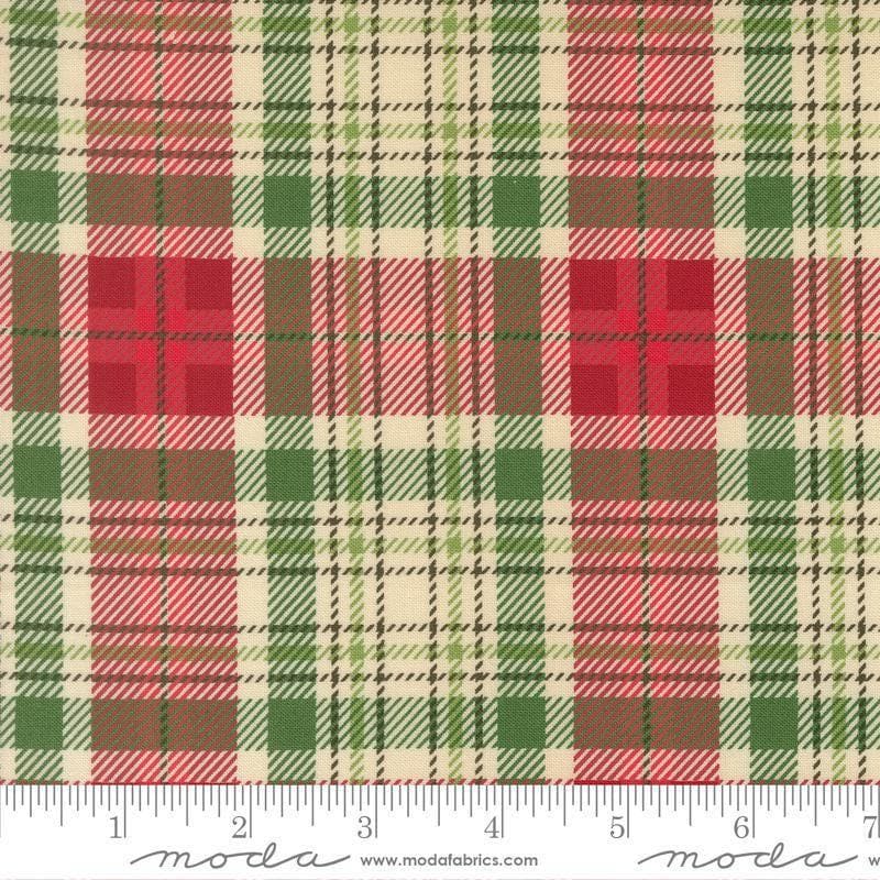 Image of Holiday Cheer Plaid Natural quilting cotton fabric by Stacy Iest Hsu for Moda Fabrics. Features plaid on a cream, green, and red background. Cute Little Fabric Shop.