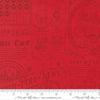 Image of Holiday Cheer North Pole News Poinsettia quilting cotton fabric by Stacy Iest Hsu for Moda Fabrics. Features words on a red background. Cute Little Fabric Shop.