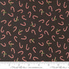 Image of Holiday Cheer Candy Cane Midnight quilting cotton fabric by Stacy Iest Hsu for Moda Fabrics. Features Candy Cane on a black background. Cute Little Fabric Shop.