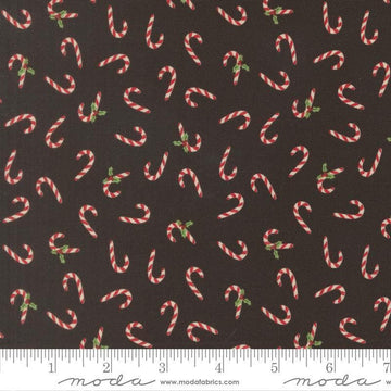Image of Holiday Cheer Candy Cane Midnight quilting cotton fabric by Stacy Iest Hsu for Moda Fabrics. Features Candy Cane on a black background. Cute Little Fabric Shop.