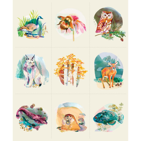 Northern Brights Panel Cloud Cream Animal Fabric - 21860 - Moda Fabrics Quilting Cotton Fabric