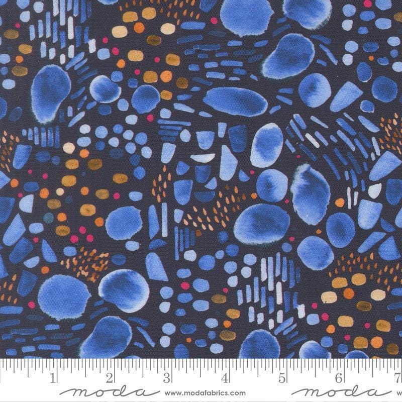 Image of Northern Brights Pebble Night Sky quilting cotton fabric by Amarilys Henderson for Moda Fabrics. Features spots on a black background. Cute Little Fabric Shop.