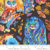 Image of Northern Brights Watercolor Animals Night Sky quilting cotton fabric by Amarilys Henderson for Moda Fabrics. Features animals on a black background. Cute Little Fabric Shop.
