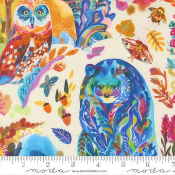 Image of Northern Brights Watercolor Animals Cloud quilting cotton fabric by Amarilys Henderson for Moda Fabrics. Features animals on a cream background. Cute Little Fabric Shop.