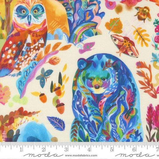 Image of Northern Brights Watercolor Animals Cloud quilting cotton fabric by Amarilys Henderson for Moda Fabrics. Features animals on a cream background. Cute Little Fabric Shop.