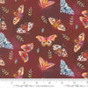 Image of Northern Brights Moths Woodsy quilting cotton fabric by Amarilys Henderson for Moda Fabrics. Features moths on a brown background. Cute Little Fabric Shop.