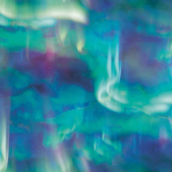 Image of Northern Brights Northern Lights Sky quilting cotton fabric by Amarilys Henderson for Moda Fabrics. Features northern lights on a blue background. Cute Little Fabric Shop.