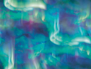 Image of Northern Brights Northern Lights Sky quilting cotton fabric by Amarilys Henderson for Moda Fabrics. Features northern lights on a blue background. Cute Little Fabric Shop.