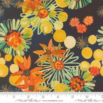 Image of Northern Brights Florals Night Sky quilting cotton fabric by Amarilys Henderson for Moda Fabrics. Features flowers on a black background. Cute Little Fabric Shop.