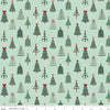 Image of Evergreen Wishes Trees Mint quilting cotton fabric by Traci Reed for Riley Blake Designs. Features trees on a green background. Cute Little Fabric Shop.