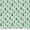 Image of Evergreen Wishes Trees Mint quilting cotton fabric by Traci Reed for Riley Blake Designs. Features trees on a green background. Cute Little Fabric Shop.