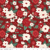 Image of Evergreen Wishes Main Red quilting cotton fabric by Traci Reed for Riley Blake Designs. Features flowers on a red background. Cute Little Fabric Shop.