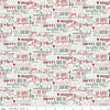 Image of Evergreen Wishes Text Cream quilting cotton fabric by Traci Reed for Riley Blake Designs. Features text on a white background. Cute Little Fabric Shop.