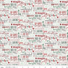 Image of Evergreen Wishes Text Cream quilting cotton fabric by Traci Reed for Riley Blake Designs. Features text on a white background. Cute Little Fabric Shop.