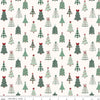 Image of Evergreen Wishes Trees Cream quilting cotton fabric by Traci Reed for Riley Blake Designs. Features trees on a white background. Cute Little Fabric Shop.