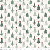 Image of Evergreen Wishes Trees Cream quilting cotton fabric by Traci Reed for Riley Blake Designs. Features trees on a white background. Cute Little Fabric Shop.