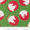 Image of Snow Time Globe Evergreen quilting cotton fabric by Me and My Sister Designs for Moda Fabrics. Features snowglobes on a green background. Cute Little Fabric Shop.