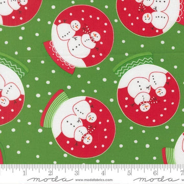 Image of Snow Time Globe Evergreen quilting cotton fabric by Me and My Sister Designs for Moda Fabrics. Features snowglobes on a green background. Cute Little Fabric Shop.