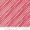 Image of Snow Time Dotted Bias Stripe quilting cotton fabric by Me and My Sister Designs for Moda Fabrics. Features dots and stripes on a red background. Cute Little Fabric Shop.