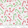 Image of Snow Time Candy Cane Winter White quilting cotton fabric by Me and My Sister Designs for Moda Fabrics. Features candy canes on a white background. Cute Little Fabric Shop.